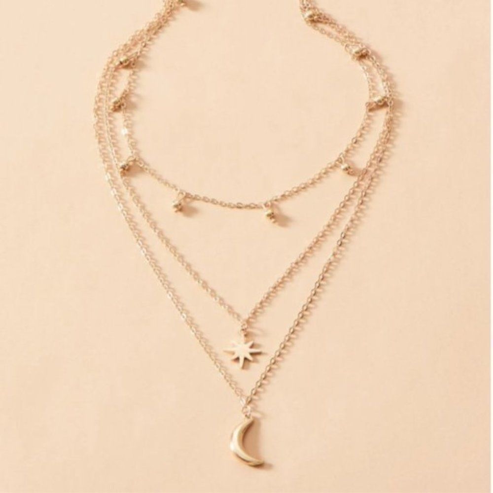 New Gold Color Three Layer Moon Necklace - image 2